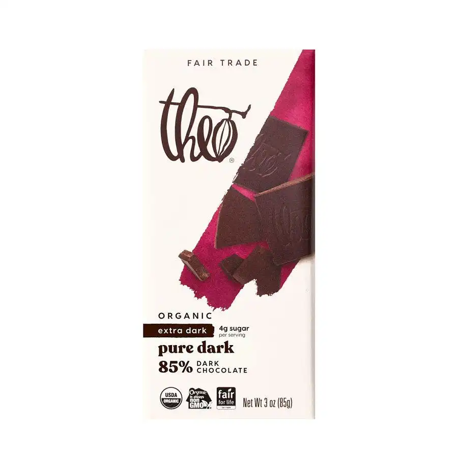 Theo Chocolate Organic Pure Extra Dark Chocolate Bar 3 oz.