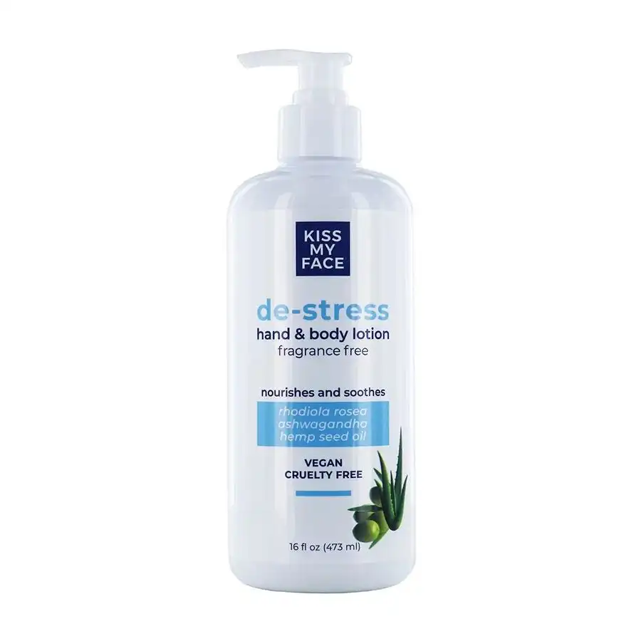 Kiss My Face De-Stress Hand & Body Lotion – Fragrance-Free 16 fl.oz. Pump Bottle