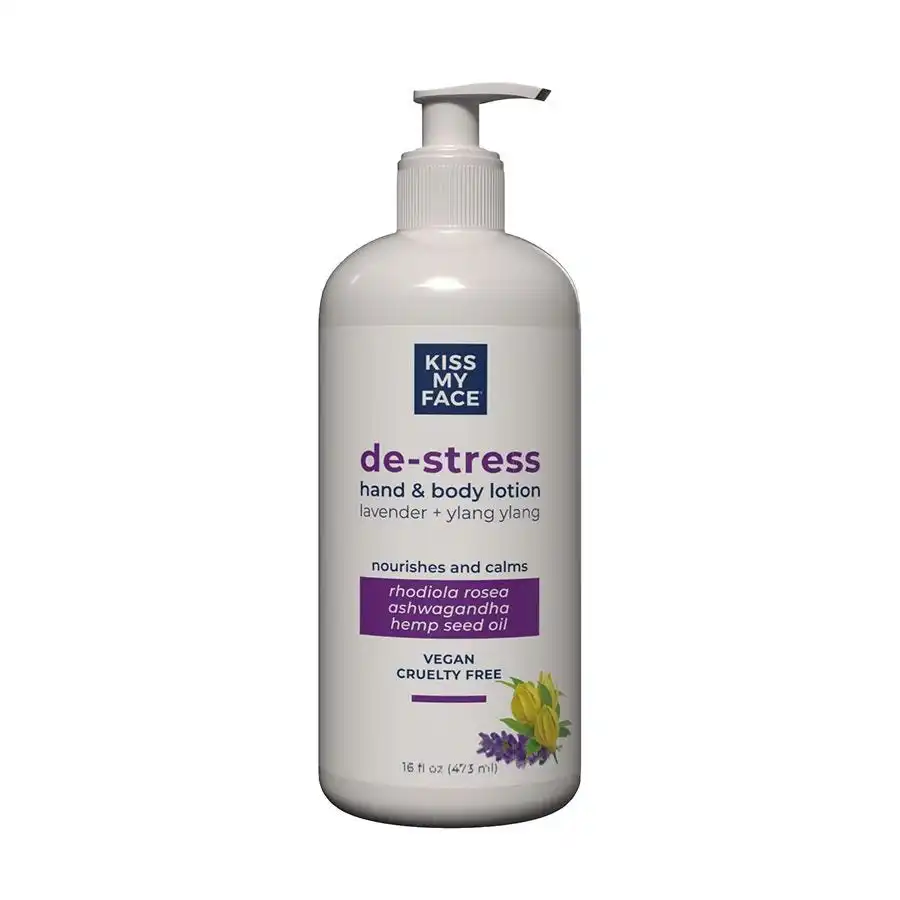 Kiss My Face De-Stress Hand & Body Lotion – Lavender & Ylang Ylang 16 fl.oz. Pump Bottle