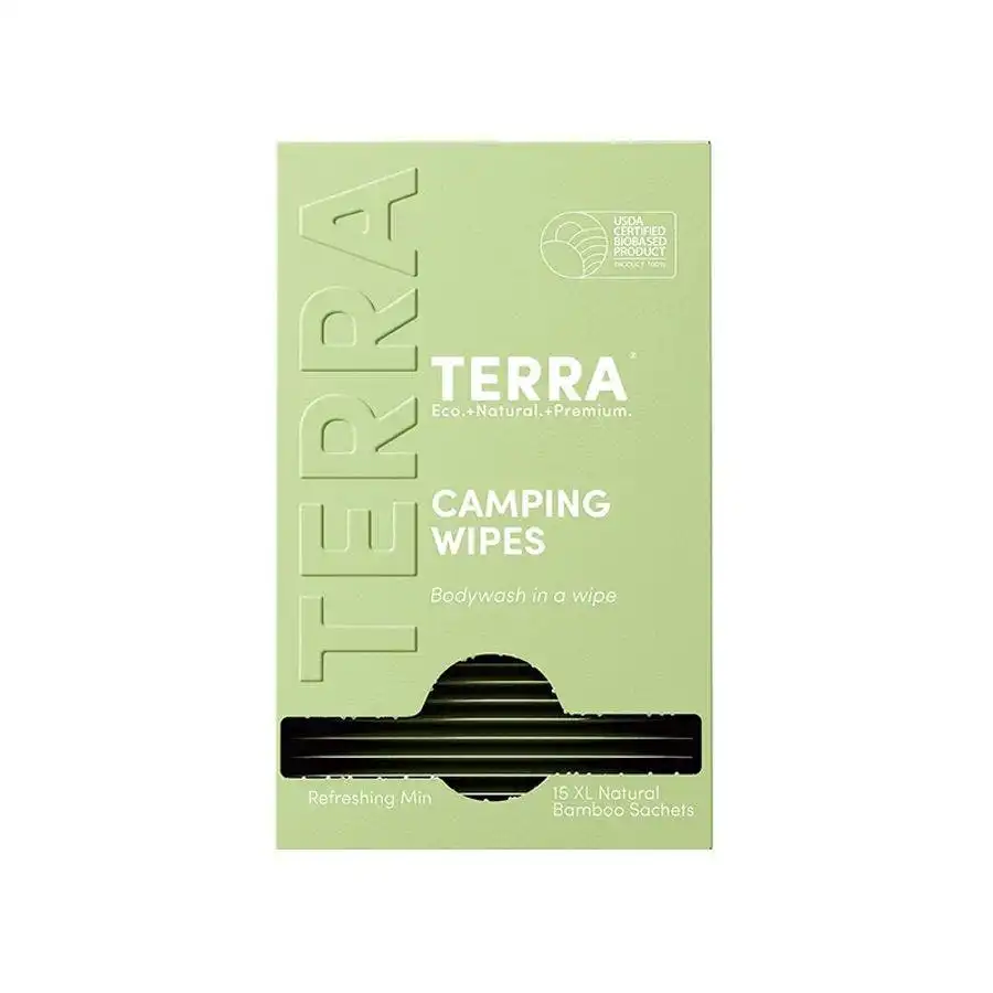 Terra Mint Camping Natural Bamboo Wipes 15 XL Sachets