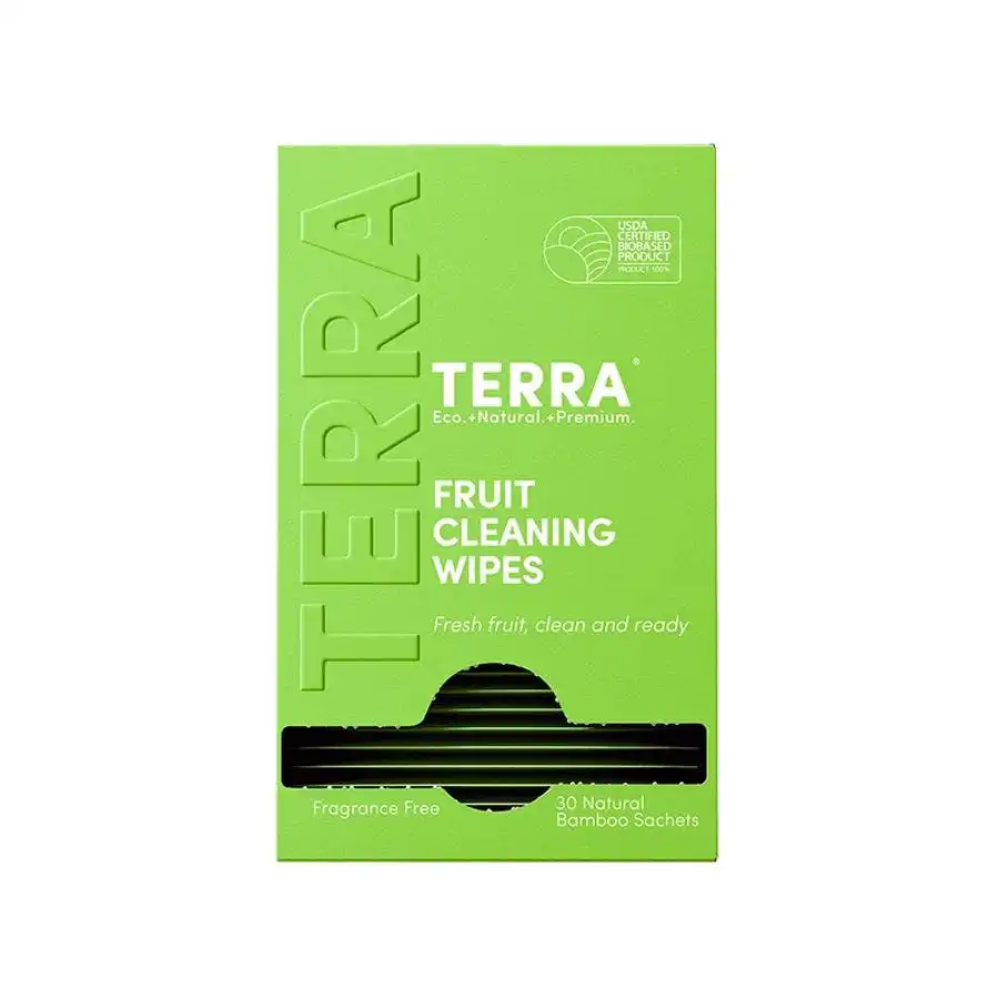 Terra Fragrance-Free Fruit Cleaning Natural Bamboo Wipes 30 Sachets