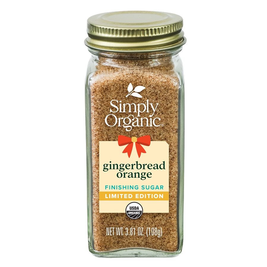 Simply Organic Gingerbread Orange Finishing Sugar 3.81 oz.