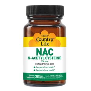 Country Life NAC, N-Acetyl Cysteine 750 mg 30 Vegan Capsules