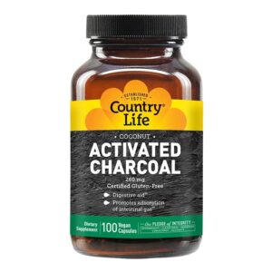 Country Life Coconut Activated Charcoal 260 mg 100 Vegan Capsules