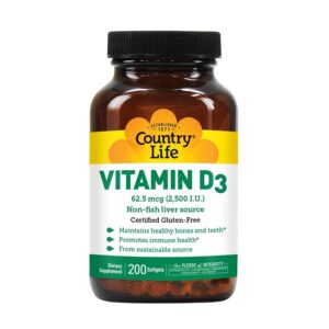 Country Life Vitamin D3 2,500 IU 200 Softgels