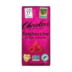 Chocolove Raspberries in Dark Chocolate Large Bar 3.1 oz.