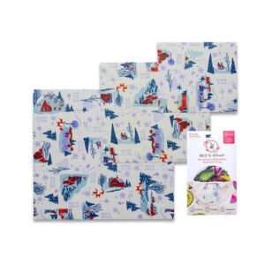Bee’s Wrap Seasonal Snow Day Organic Cotton Beeswax Wraps Assorted 3-pack