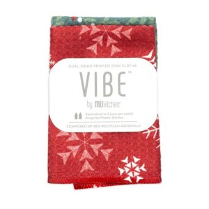 MUKitchen Holiday Snowflake & Mistletoe Vibe Dish Cloths 2-pack 10″ x 10″