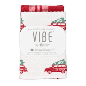 MUKitchen Holiday Woodie Wagon & Red Plaid Vibe Dish Cloths 2-pack 10″ x 10″