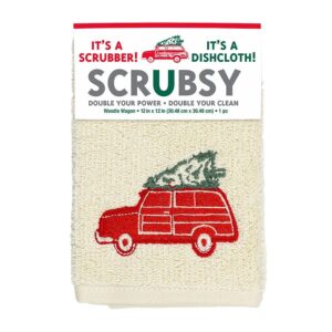 MUkitchen Holiday Woodie Wagon Scrubsy Dish Cloth 12″ x 12″