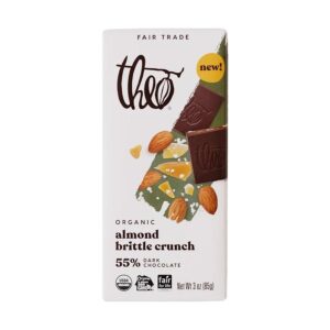 Theo Chocolate Organic Almond Brittle Crunch 55% Dark Chocolate Bar 3 oz.
